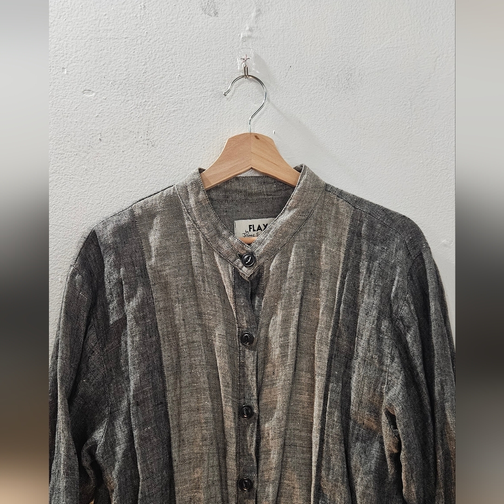Flax Linen Button Down Charcoal Grey Tunic Top - image 2